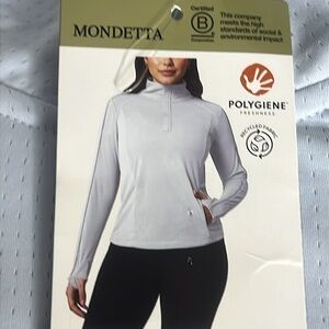 NWT (MONDETTA )ladies ACTIVE 1/4-ZIP LONG SLEEVE TOP with 2 pocket zipper sizeXL